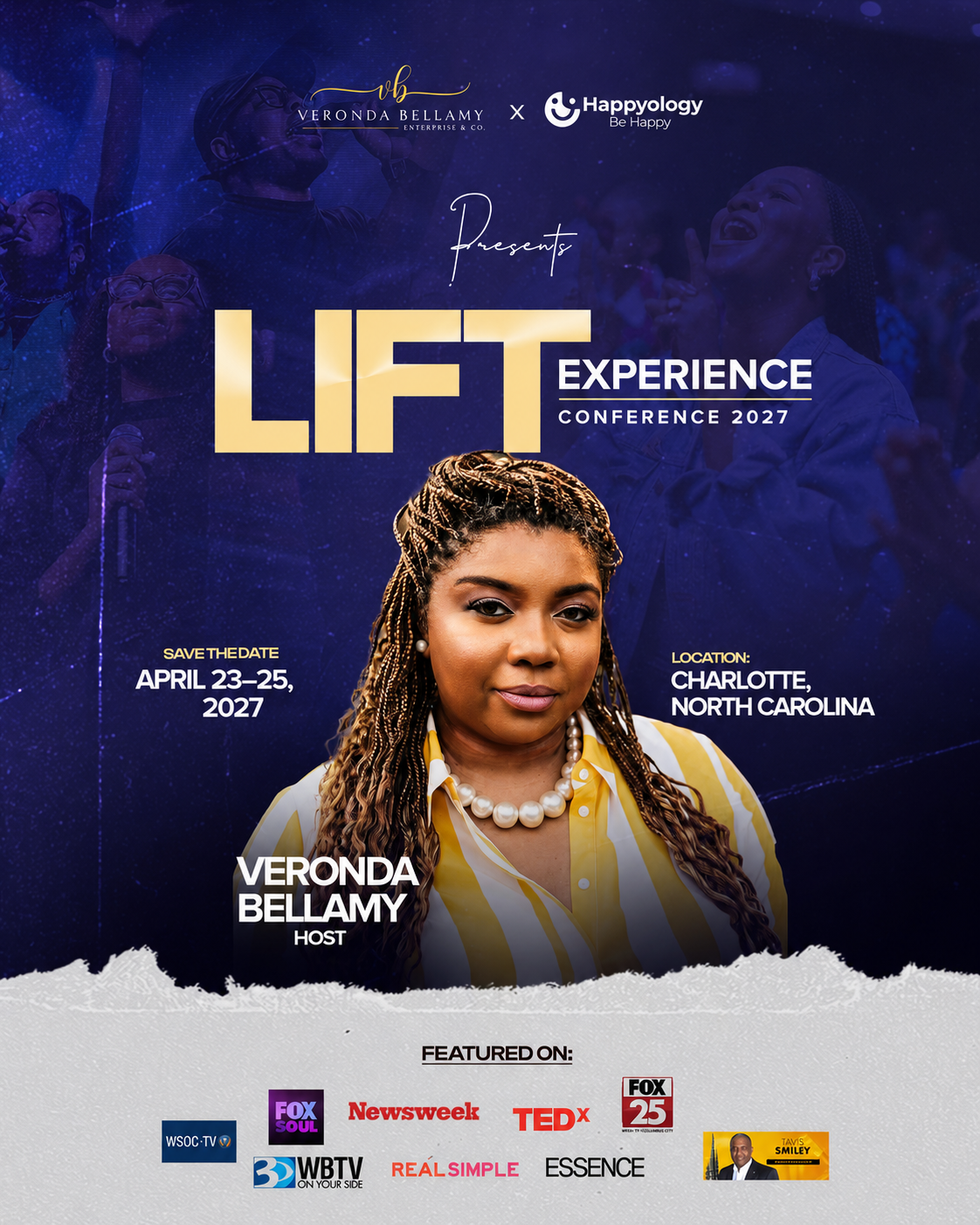 LIFT Experience Conference 2027 save the date graphic featuring Veronda Bellamy in Charlotte, North Carolina